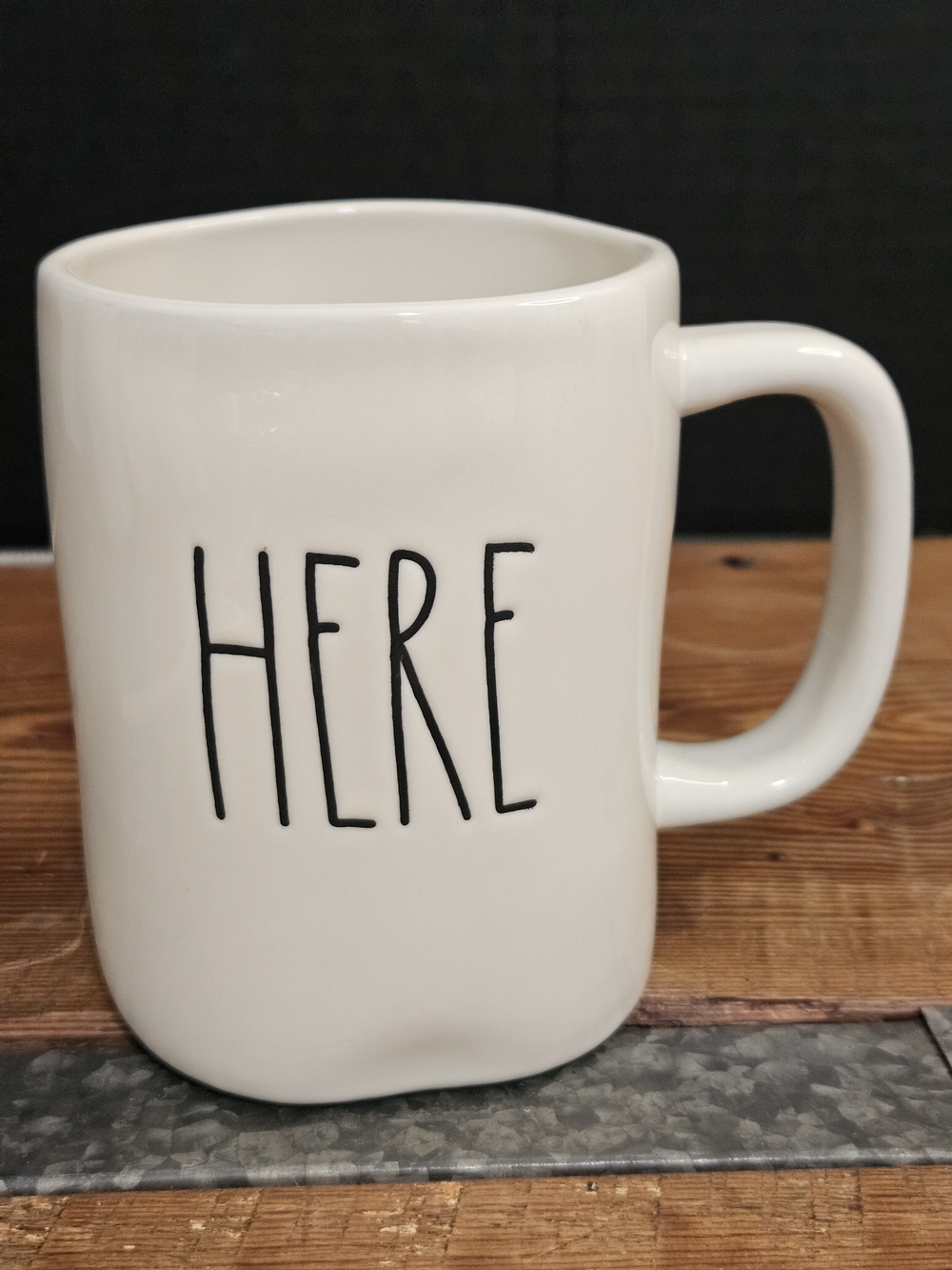 Rae Dunn White Ceramic Mug with Black HERE Lettering